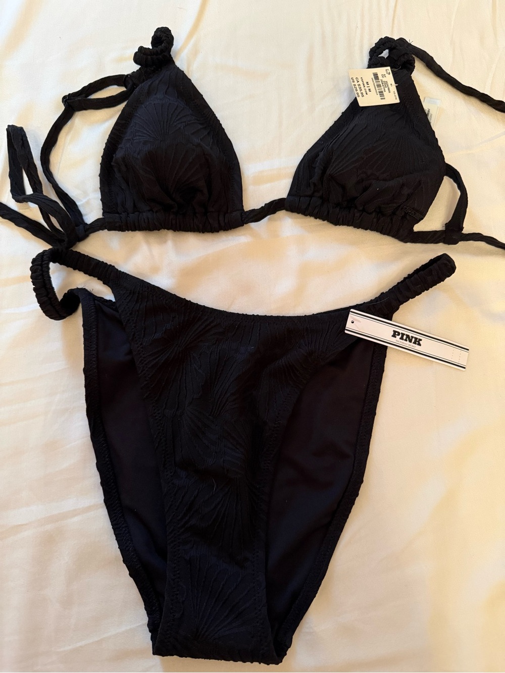 NWT Victoria's Secret PINK Textured Triangle and Scrunchie Bikini Set Sz M